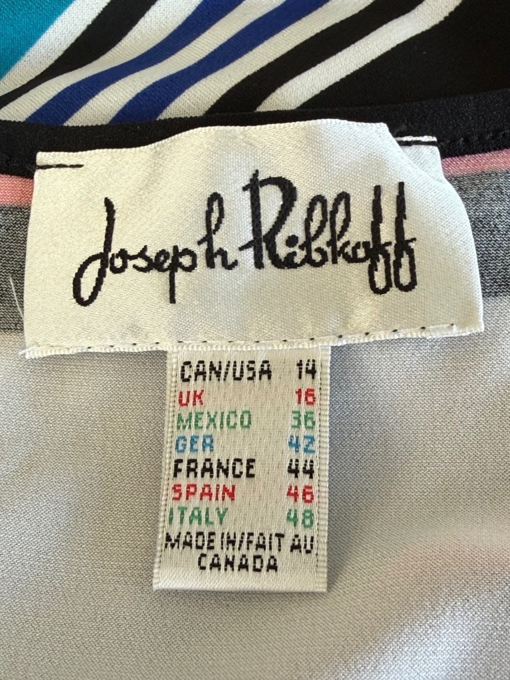 Joseph Ribkoff Sleeveless Stripe Dress Size 14 | Asymmetrical Hem - Picture 5 of 7